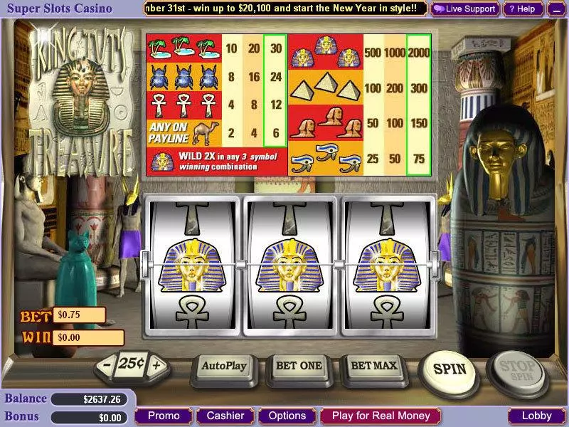 King Tut's Treasure Slots made by WGS Technology - Main Screen Reels