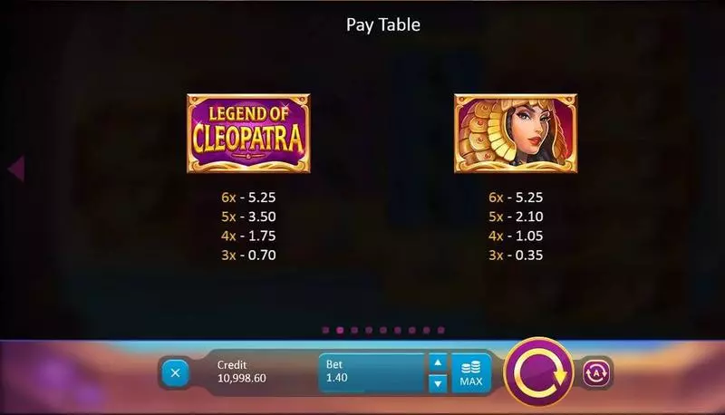 Legend of Cleopatra Slots made by Playson - Paytable