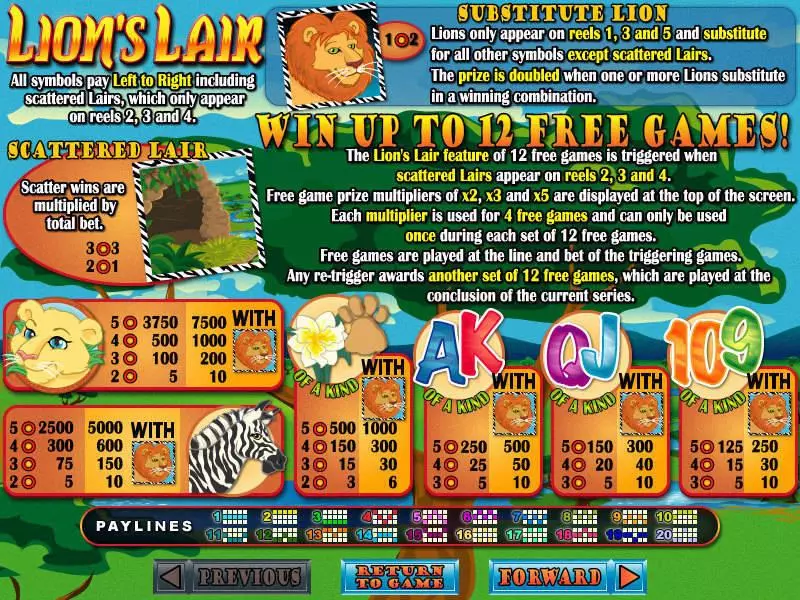 Lions Lair Slots made by RTG - Info and Rules