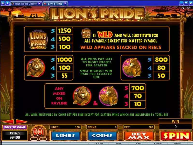 Lion's Pride Slots made by Microgaming - Info and Rules