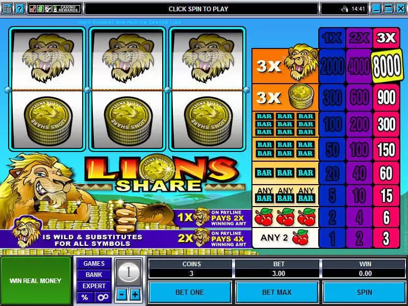 Lions Share Slots made by Microgaming - Main Screen Reels