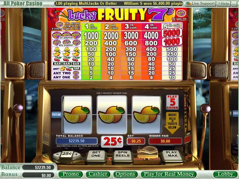 Lucky Fruity 7's Slots made by WGS Technology - Main Screen Reels