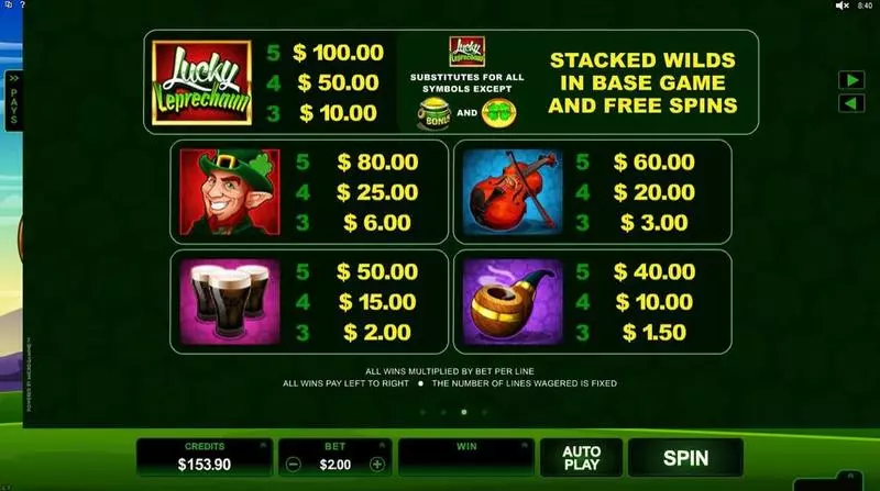 Lucky Leprechaun Slots made by Microgaming - Info and Rules