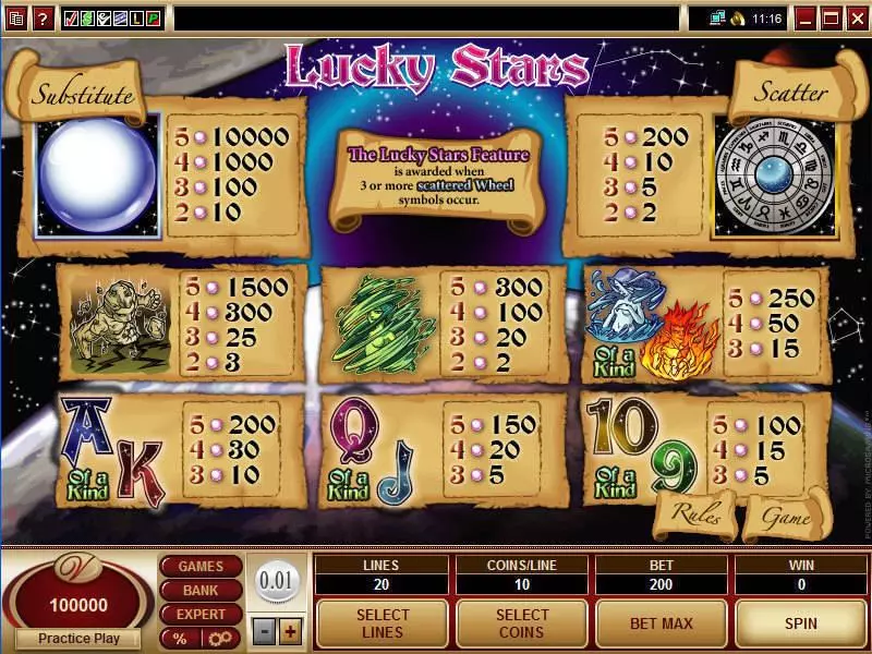 Lucky Stars Slots made by Microgaming - Info and Rules