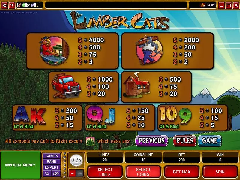 Lumber Cats Slots made by Microgaming - Info and Rules