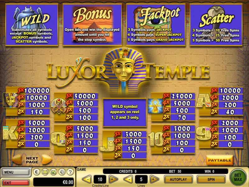 Luxor Temple Slots made by GTECH - Info and Rules
