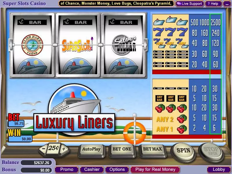 Luxury Liners Slots made by WGS Technology - Main Screen Reels