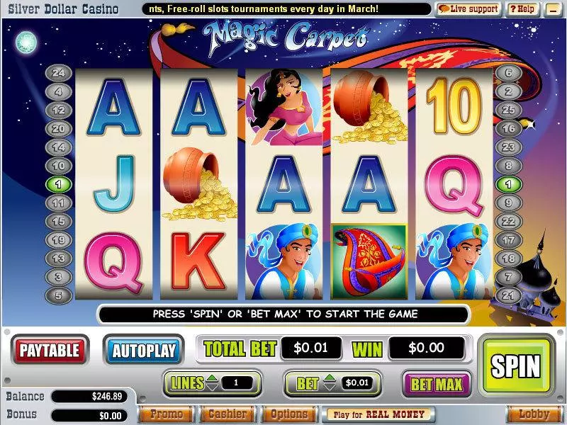 Magic Carpet Slots made by WGS Technology - Main Screen Reels
