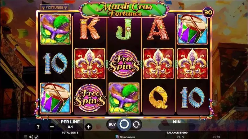 Mardi Gras Fortunes Slots made by Spinomenal - Main Screen Reels