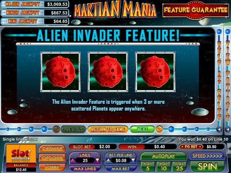 Martian Mania Slots made by NuWorks - Info and Rules