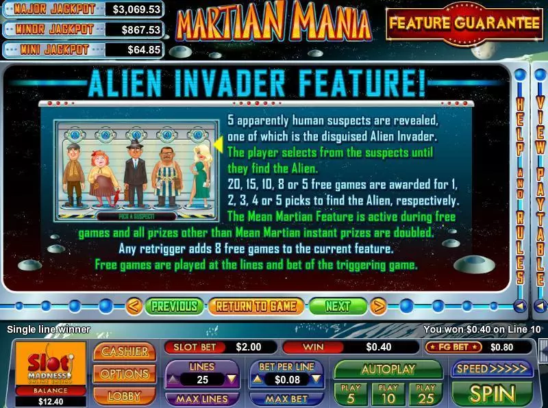 Martian Mania Slots made by NuWorks - Info and Rules