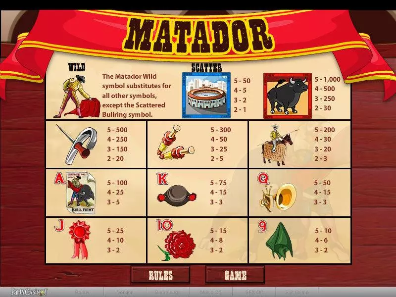 Matador Slots made by bwin.party - Info and Rules