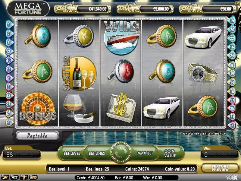 Mega Fortune Slots made by NetEnt - Main Screen Reels