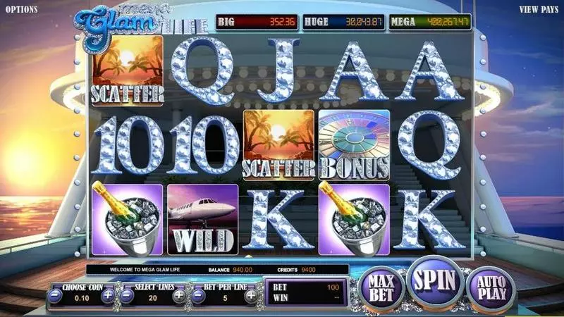 Mega Galm Life Slots made by BetSoft - Introduction Screen