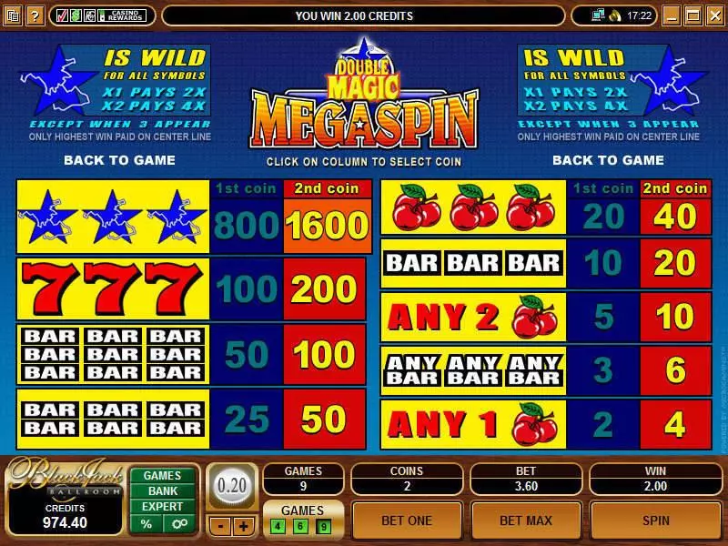 Mega Spin - Double Magic Slots made by Microgaming - Info and Rules