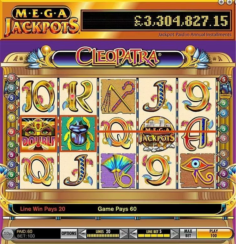 MegaJackpots Cleopatra Slots made by IGT - Introduction Screen