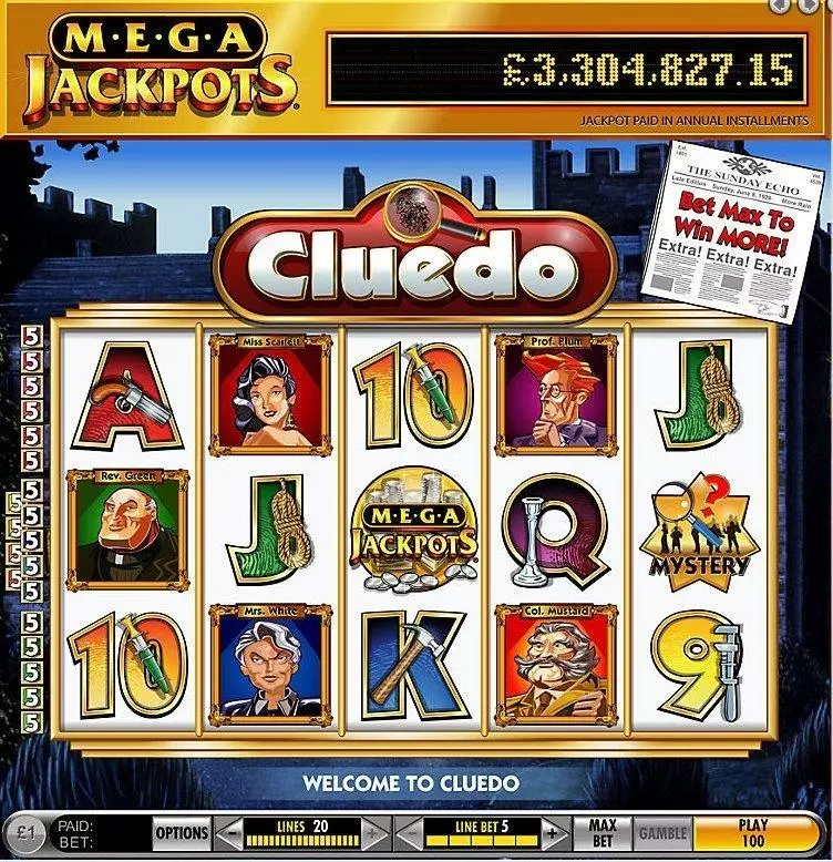 MegaJackpots Cluedo Free Spin Mystery Slots made by IGT - Introduction Screen