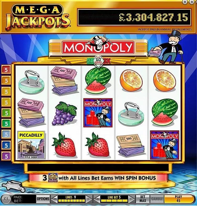 MegaJackpots Monopoly Pass Go Slots made by IGT - Introduction Screen