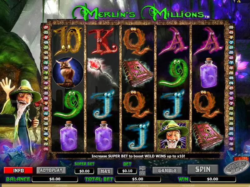 Merlin's Millions Slots made by NextGen Gaming - Main Screen Reels