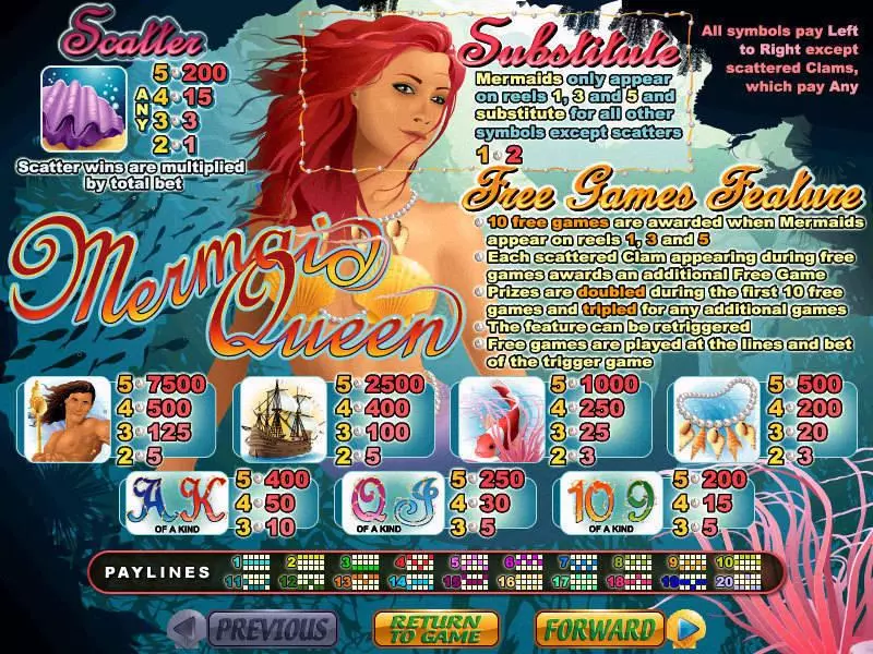 Mermaid Queen Slots made by RTG - Info and Rules