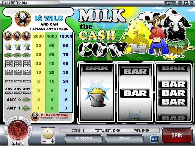 Milk the Cash Cow Slots made by Rival - Main Screen Reels