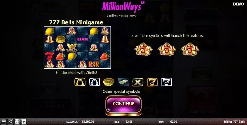 Million 777 Bells Slots made by Red Rake Gaming - Introduction Screen