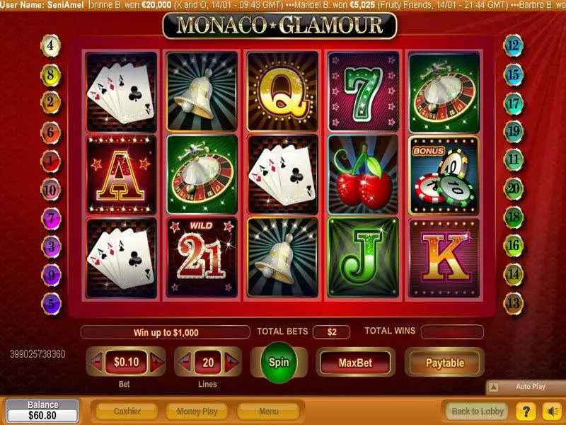 Monaco Glamour Slots made by NeoGames - Main Screen Reels