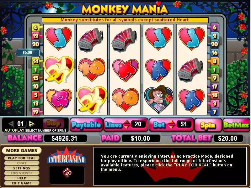 Monkey Mania Slots made by CryptoLogic - Main Screen Reels