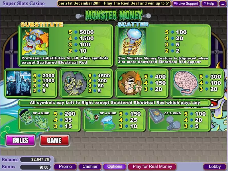 Monster Money Slots made by WGS Technology - Info and Rules