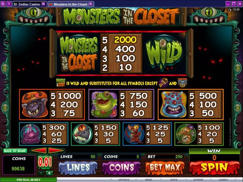 Monsters in the Closet Slots made by Microgaming - Info and Rules