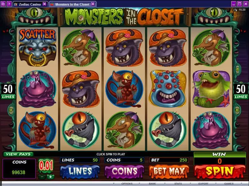 Monsters in the Closet Slots made by Microgaming - Main Screen Reels