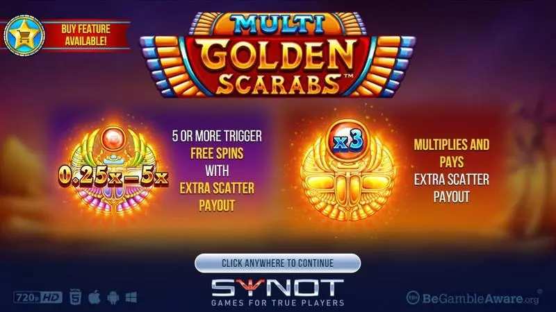 Multi Golden Scarab Slots made by Synot Games - Introduction Screen