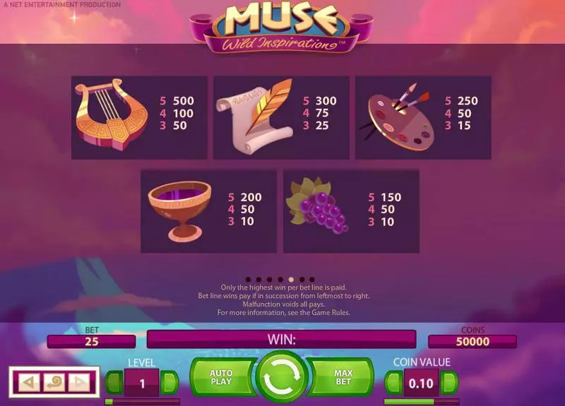 Muse Slots made by NetEnt - Info and Rules