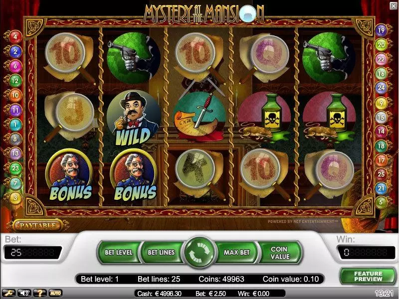 Mystery at the Mansion Slots made by NetEnt - Main Screen Reels