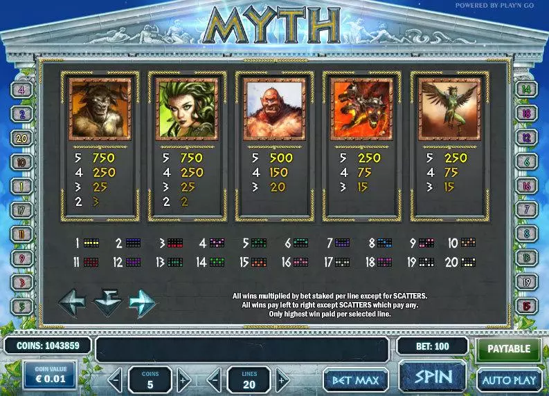 Myth Slots made by Play'n GO - Info and Rules