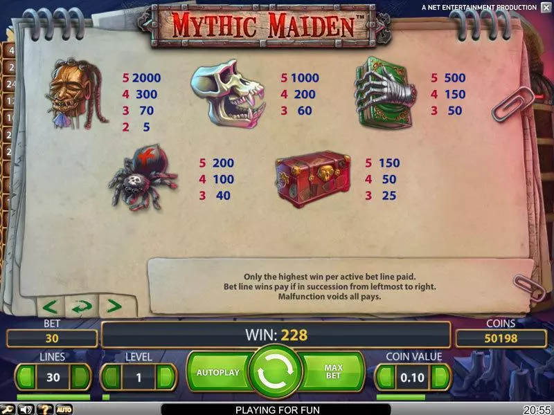 Mythic Maiden Slots made by NetEnt - Info and Rules
