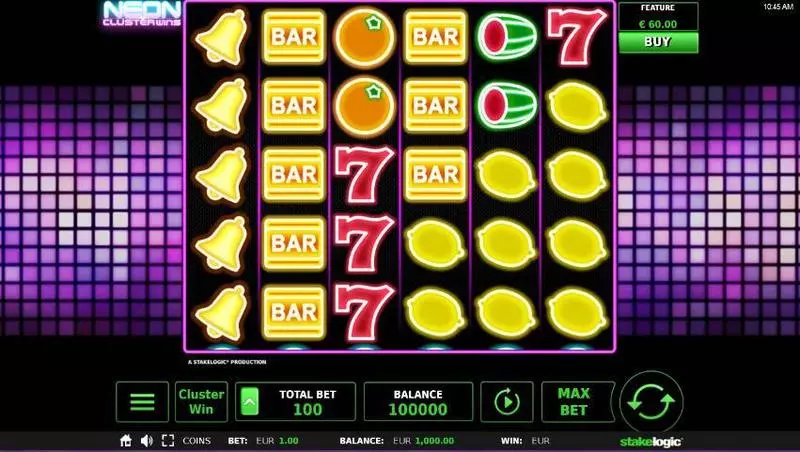 Neon Cluster Wins Slots made by StakeLogic - Main Screen Reels