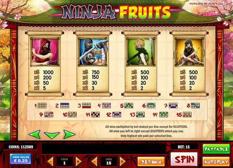 Ninja Fruits Slots made by Play'n GO - Info and Rules