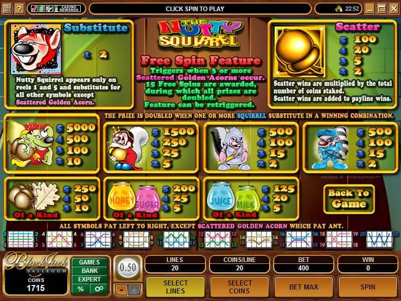 Nutty Squirrel Slots made by Microgaming - Info and Rules
