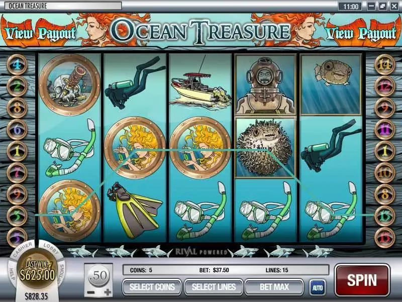 Ocean Treasure Slots made by Rival - Main Screen Reels
