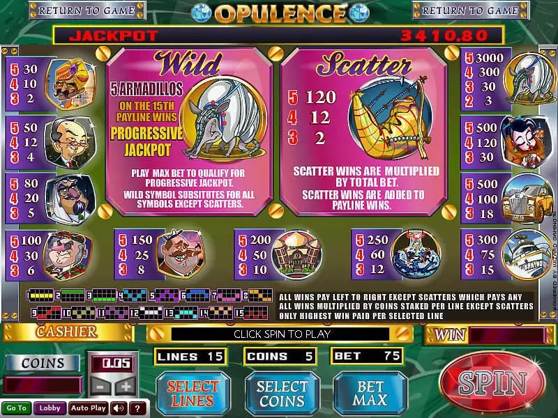 Opulence Slots made by Wizard Gaming - Info and Rules