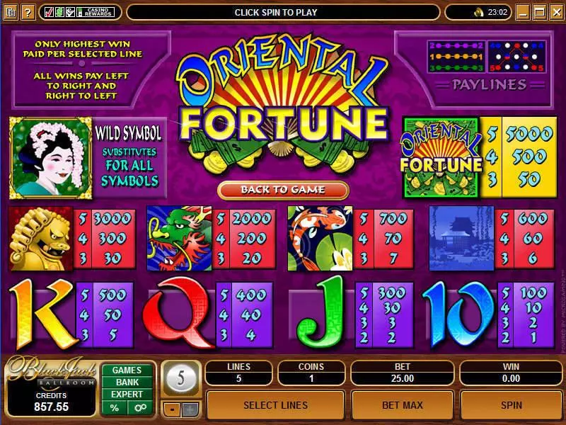 Oriental Fortune Slots made by Microgaming - Info and Rules