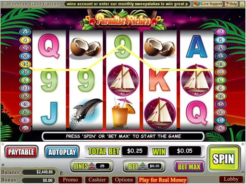 Paradise Riches Slots made by WGS Technology - Main Screen Reels