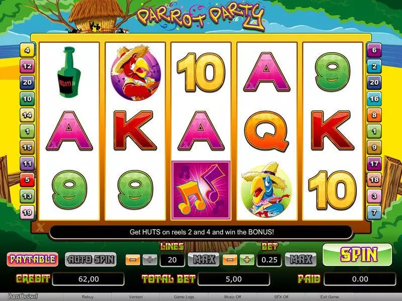 Parrot Party Slots made by bwin.party - Main Screen Reels