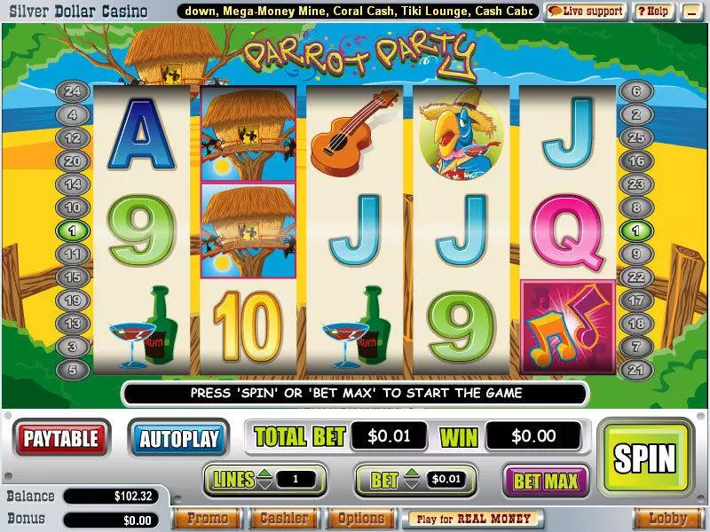 Parrot Party Slots made by WGS Technology - Main Screen Reels
