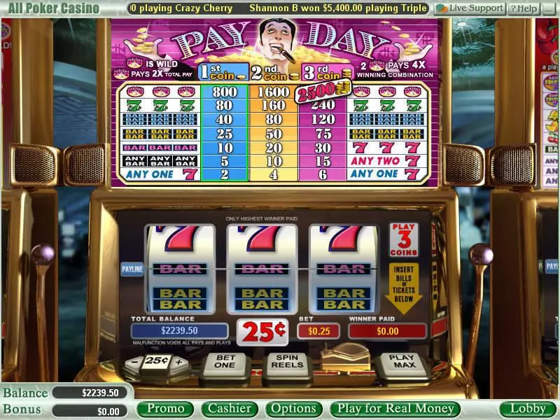 Pay Day Slots made by WGS Technology - Main Screen Reels