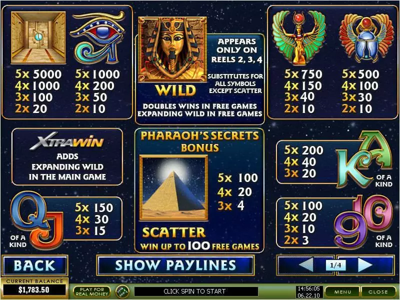 Pharaoh's Secrets Slots made by PlayTech - Info and Rules