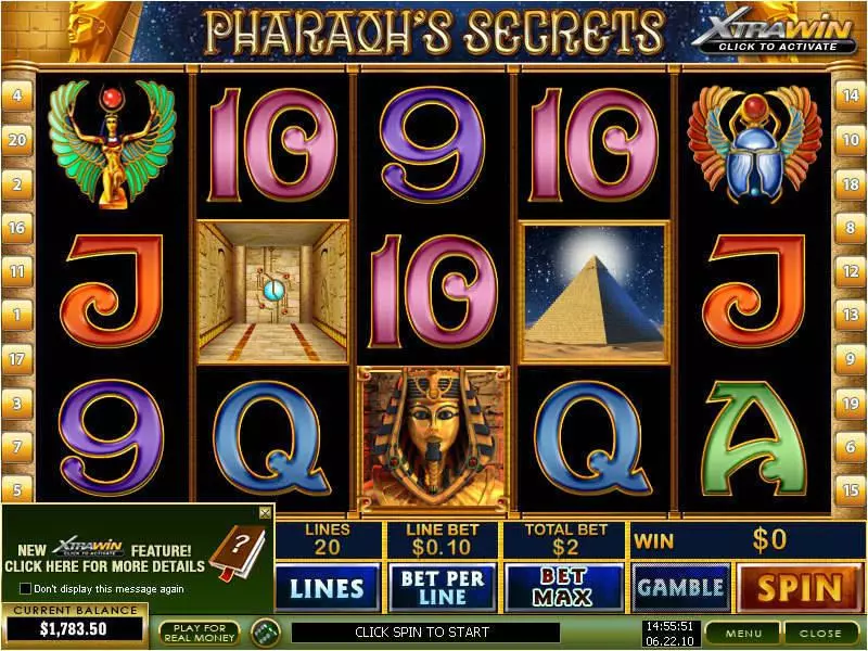 Pharaoh's Secrets Slots made by PlayTech - Main Screen Reels