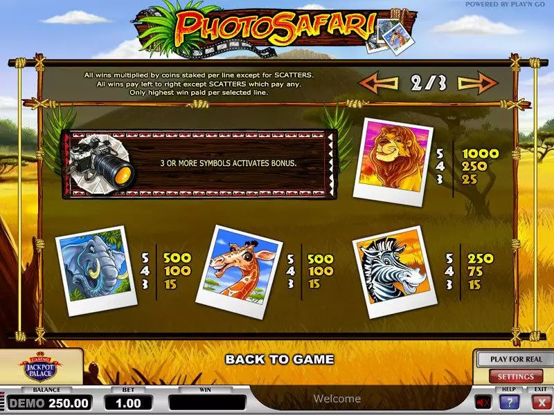 Photo Safari Slots made by Play'n GO - Info and Rules