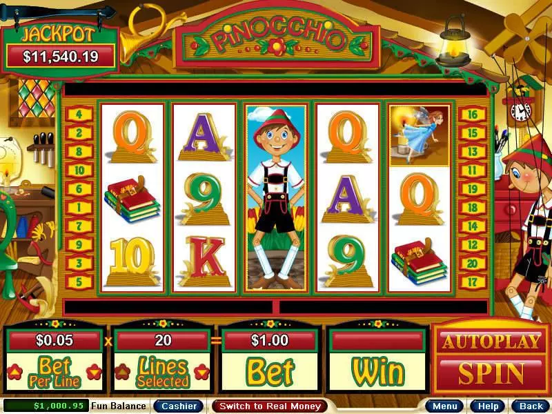 Pinocchio Slots made by RTG - Main Screen Reels